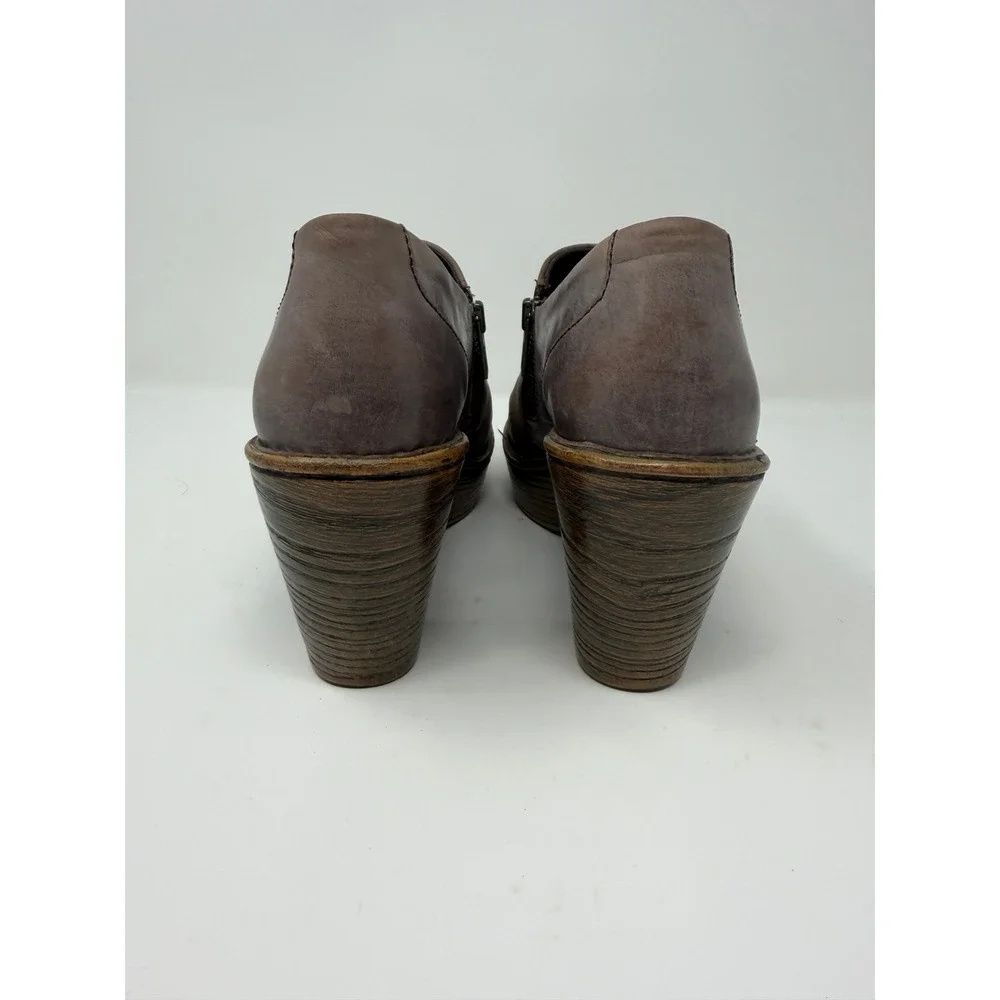 Born W82527 Leather Ankle Booties Brown Platform Block Heel Shooties Womens 8